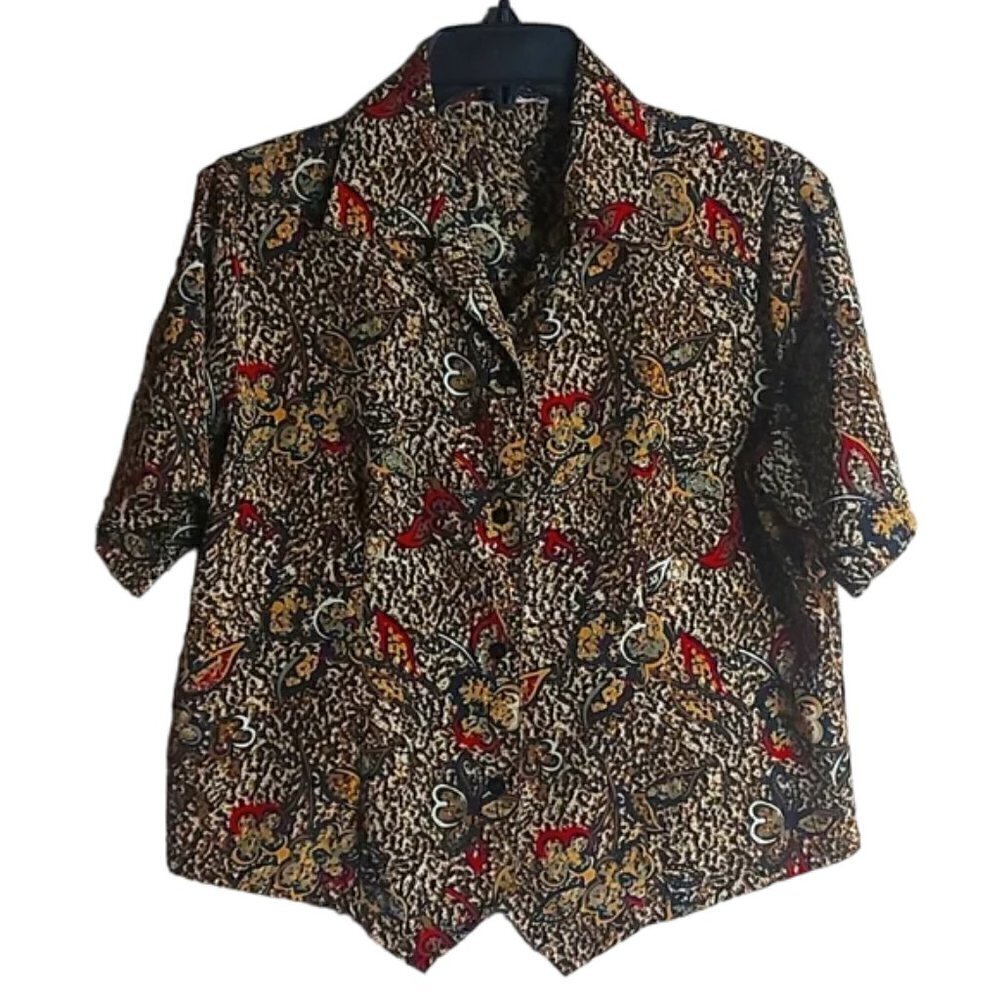Vintage Short Sleeve Floral Print Blouse P2P 20" Fits M/L